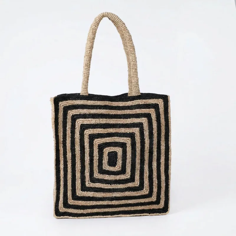 Luxury Bags For You - Striped raffia woven straw bag luxury