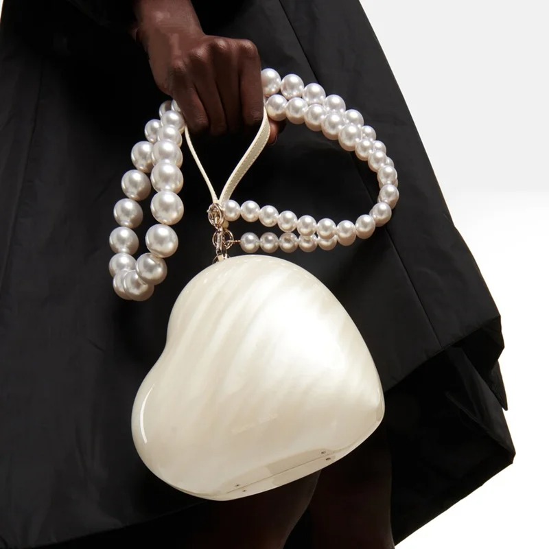 Luxury Bags Mini - Fashion Acrylic Hearts Evening Bag Pearl