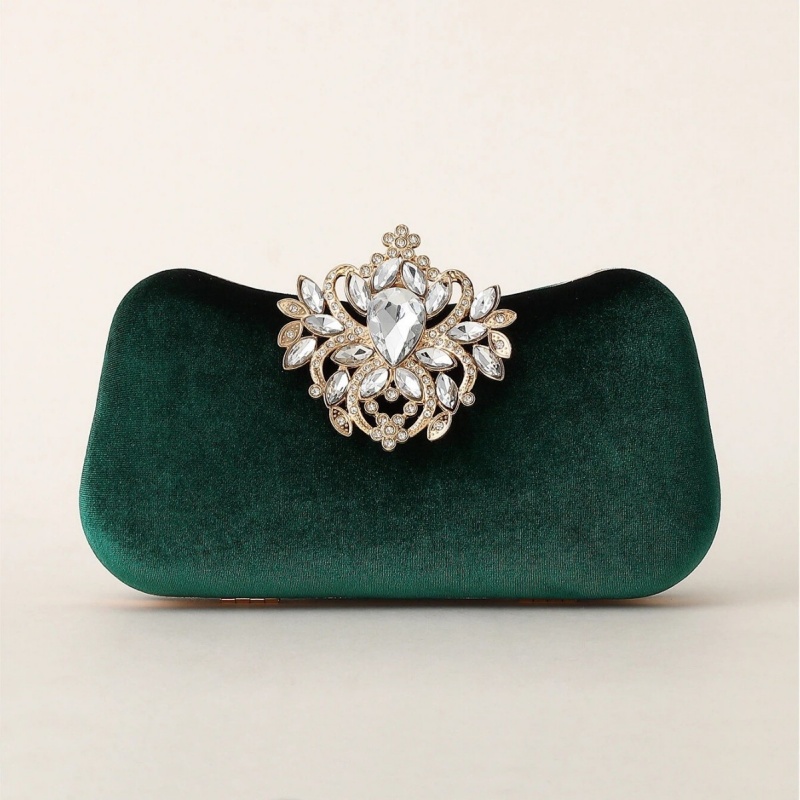Dark Green Velvet Clutch Bag L - Luxury Bags Supplier ulasan dan harga